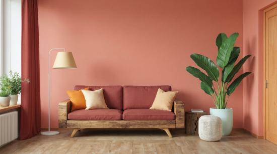 τοίχος σαλονιού σε σομόν χρώμα